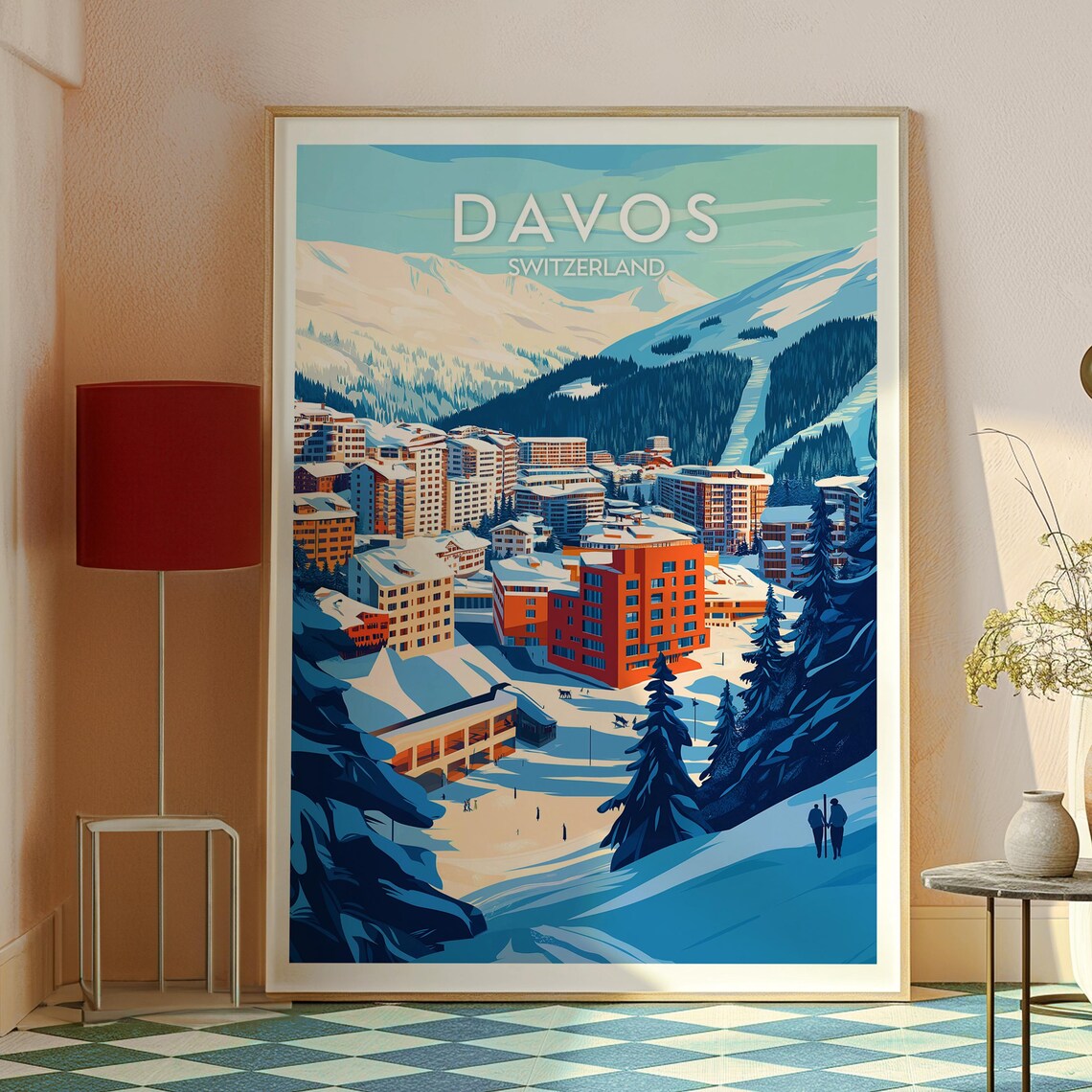 Davos Switzerland Alpine Ski Slopes Resort Town Travel Poster - Image 2