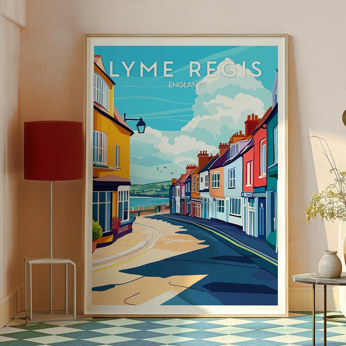 Lyme Regis England Colorful Seaside Street Coastal Town Travel Poster - Image 2