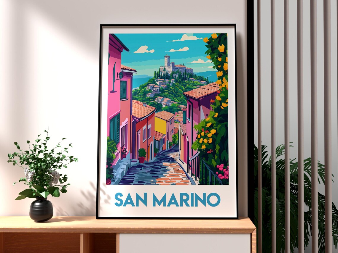 San Marino Hilltop Fortress Old Town Street Scene Travel Poster - Image 3