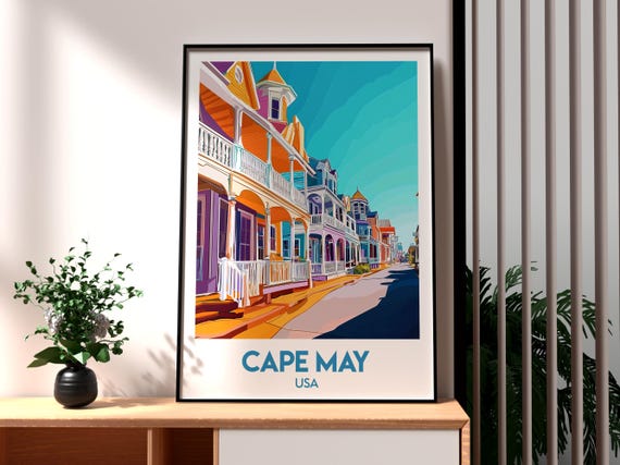 Cape May Print Usa Wall Art New Jersey Poster Gift For Traveller Peninsula Coast