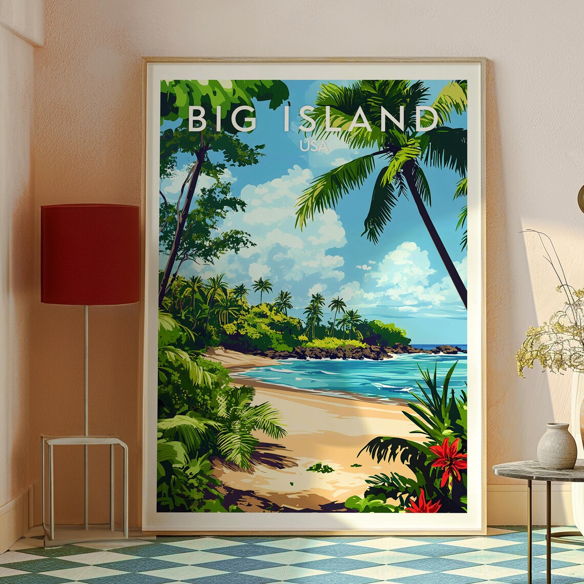 Big Island USA Hawaii Tropical Beach Palm Trees Travel Poster - Image 2