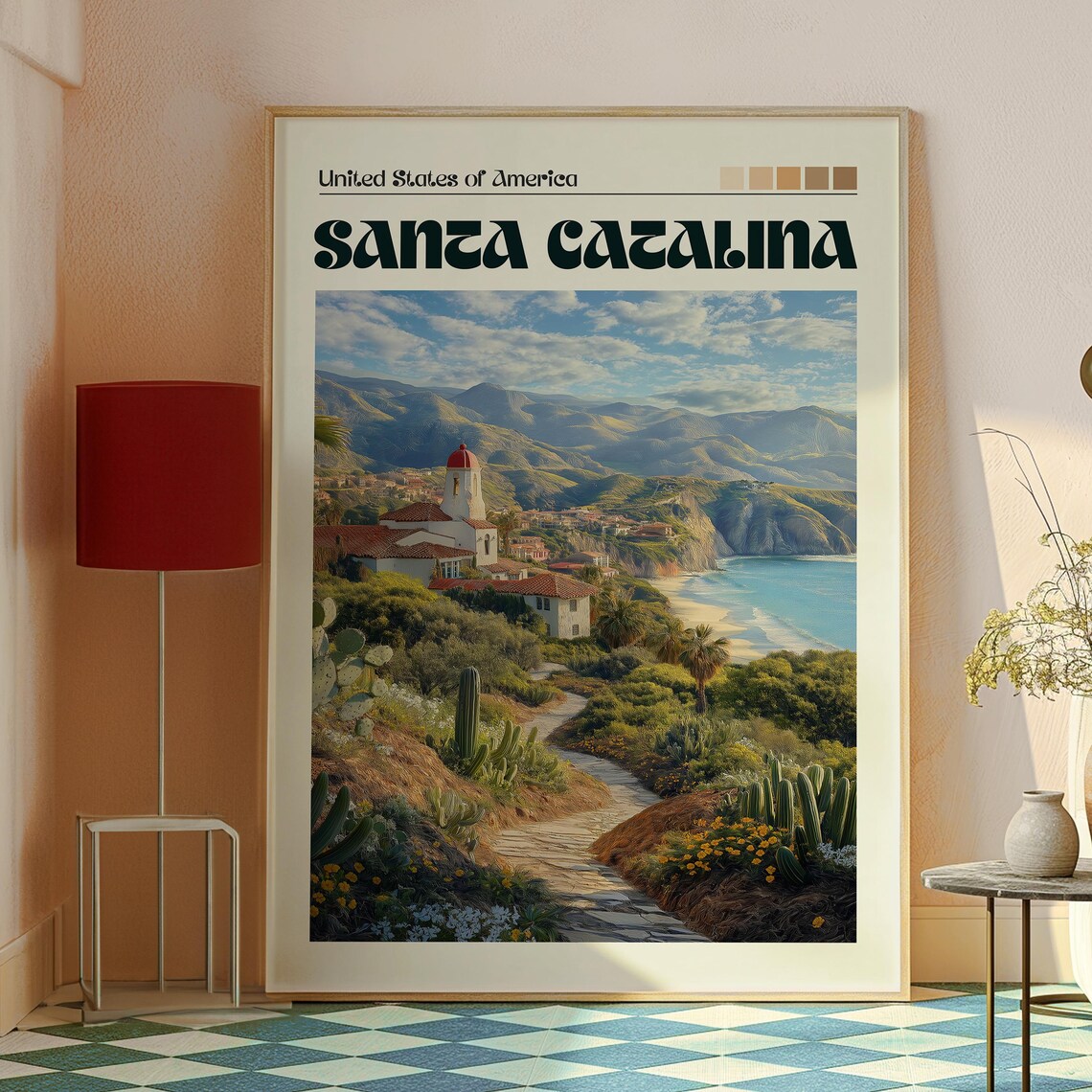 Santa Catalina Island California Mission Village Vintage Travel Poster - Image 2