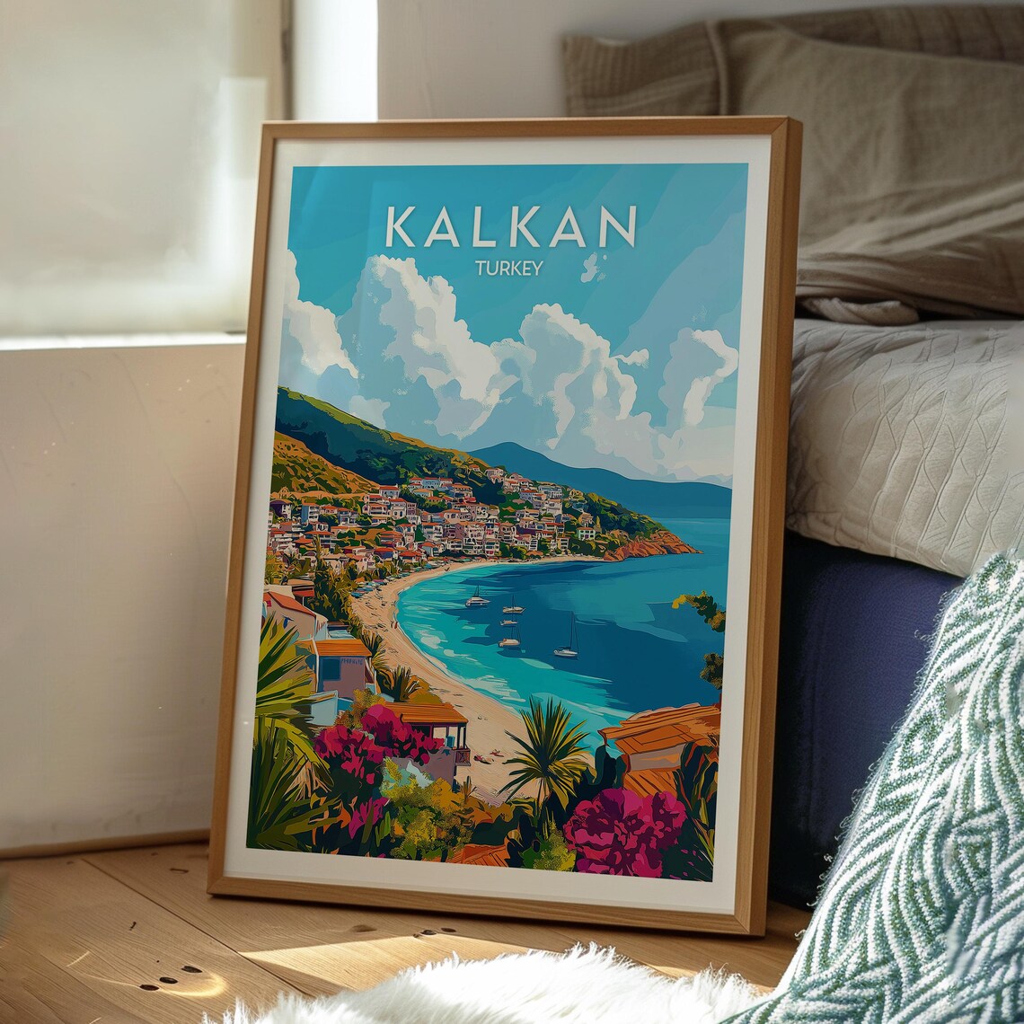 Kalkan Turkey Turquoise Bay Beach Sailboats Coastal Escape Poster - Image 3