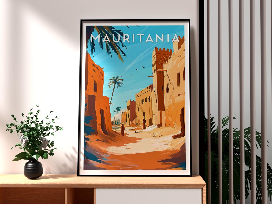 Mauritania Desert Old Town Street Palm Oasis Africa Travel Poster