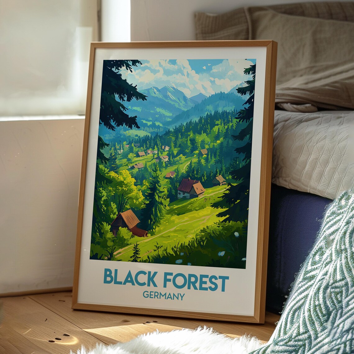 Black Forest Germany Green Valley Cabins Mountain Travel Poster - Image 3