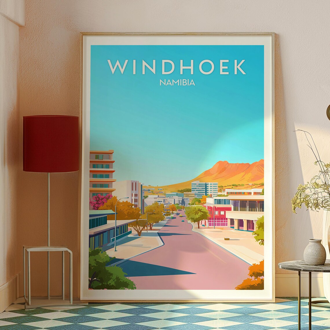 Windhoek Namibia City Avenue Ochre Mountains African Capital Poster - Image 2
