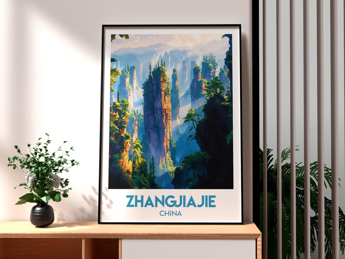Zhangjiajie China Towering Sandstone Peaks Forest Travel Poster