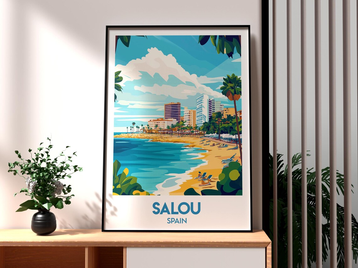 Salou Spain Costa Dorada Beach Hotels Palm Trees Travel Poster