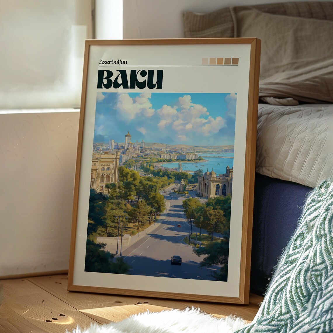 Baku Azerbaijan Harbor Avenue City View Vintage Travel Poster - Image 3