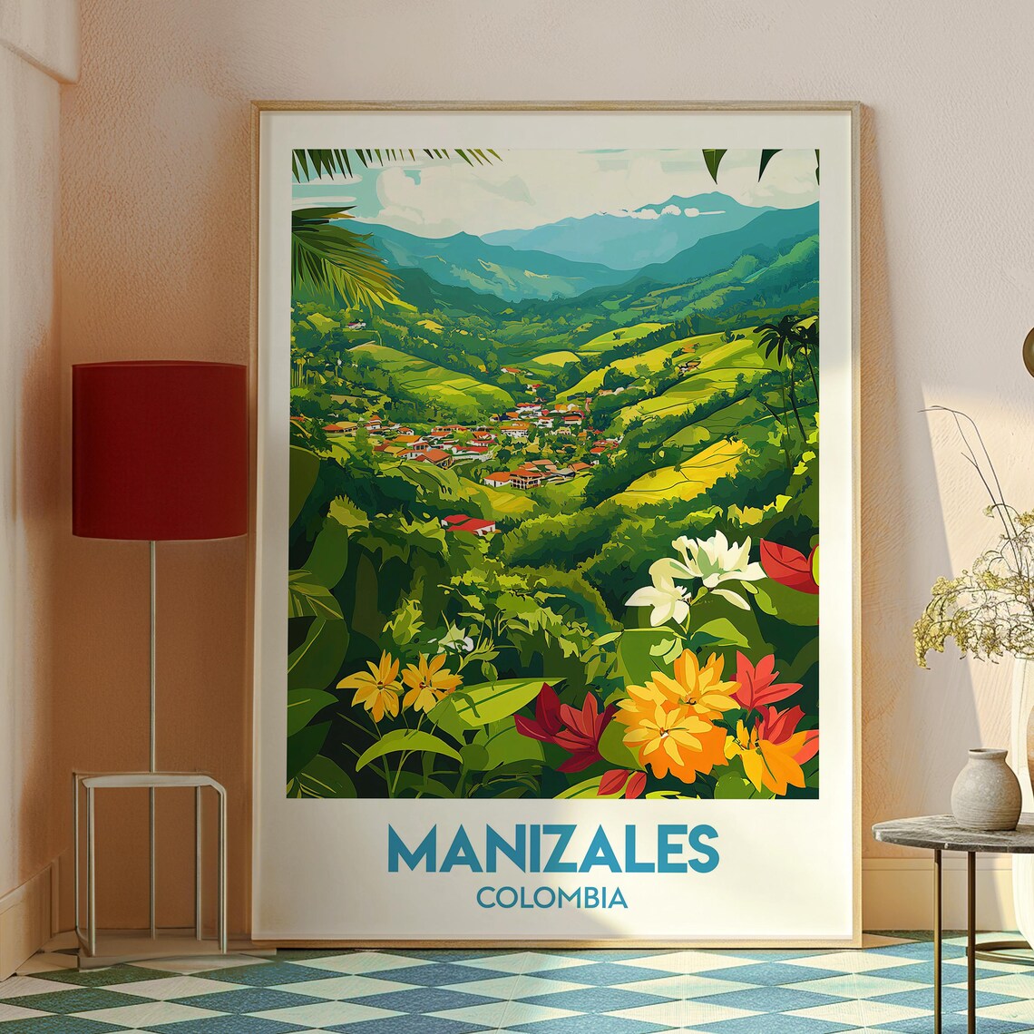 Manizales Colombia Coffee Region Green Valley Village Landscape Poster - Image 2