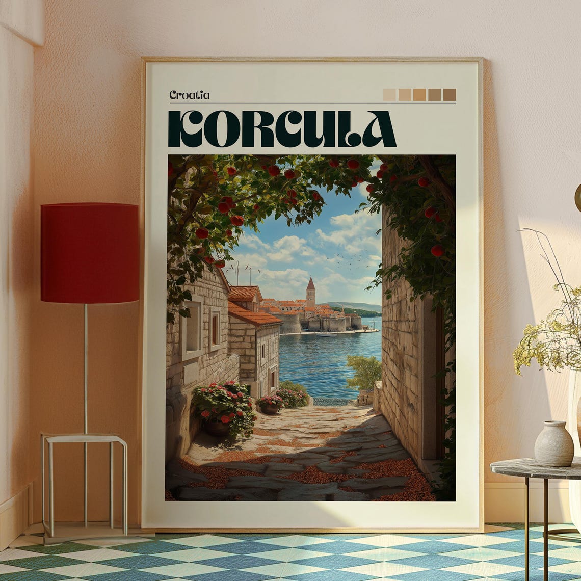 Korcula Croatia Stone Lane Adriatic Old Town Seaside Travel Poster - Image 2