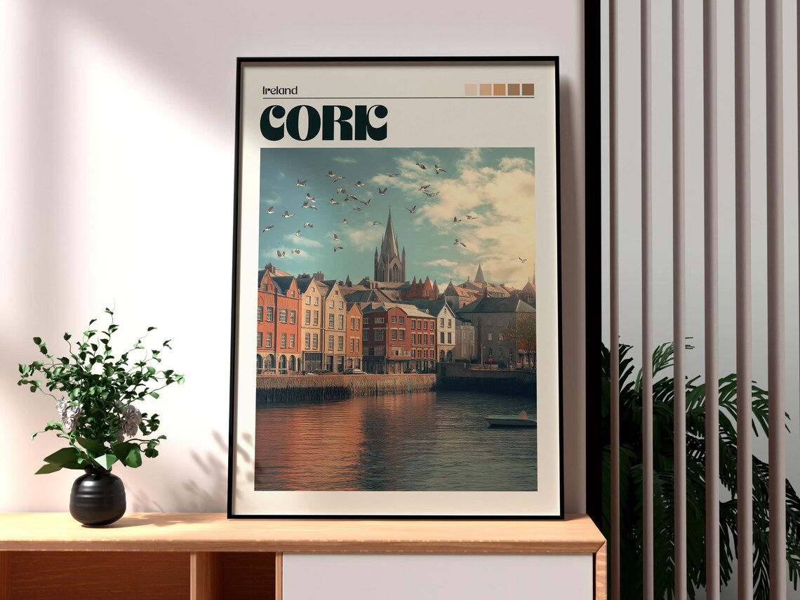 Cork Ireland Colorful River Quay Georgian Houses Church Spire Poster