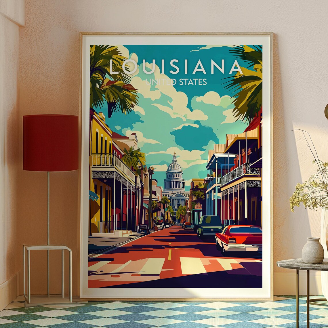 Louisiana Classic Car Balcony Street With Domed Tower Poster - Image 2