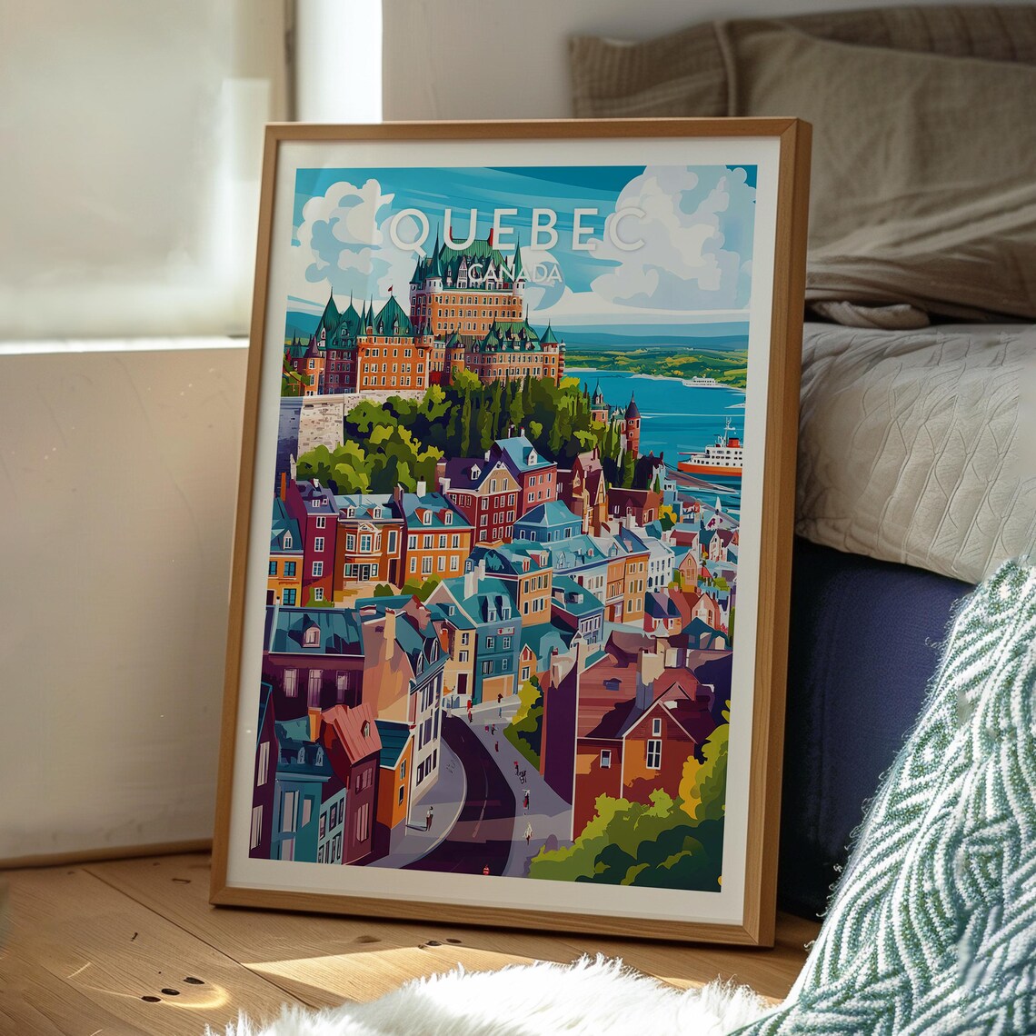 Quebec Canada Chateau Frontenac Old Town Riverside Vintage Travel Poster - Image 3