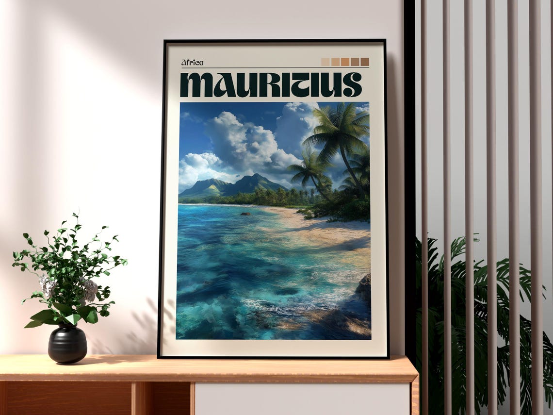 Mauritius Africa Tropical Beach Turquoise Ocean Palm Art Poster