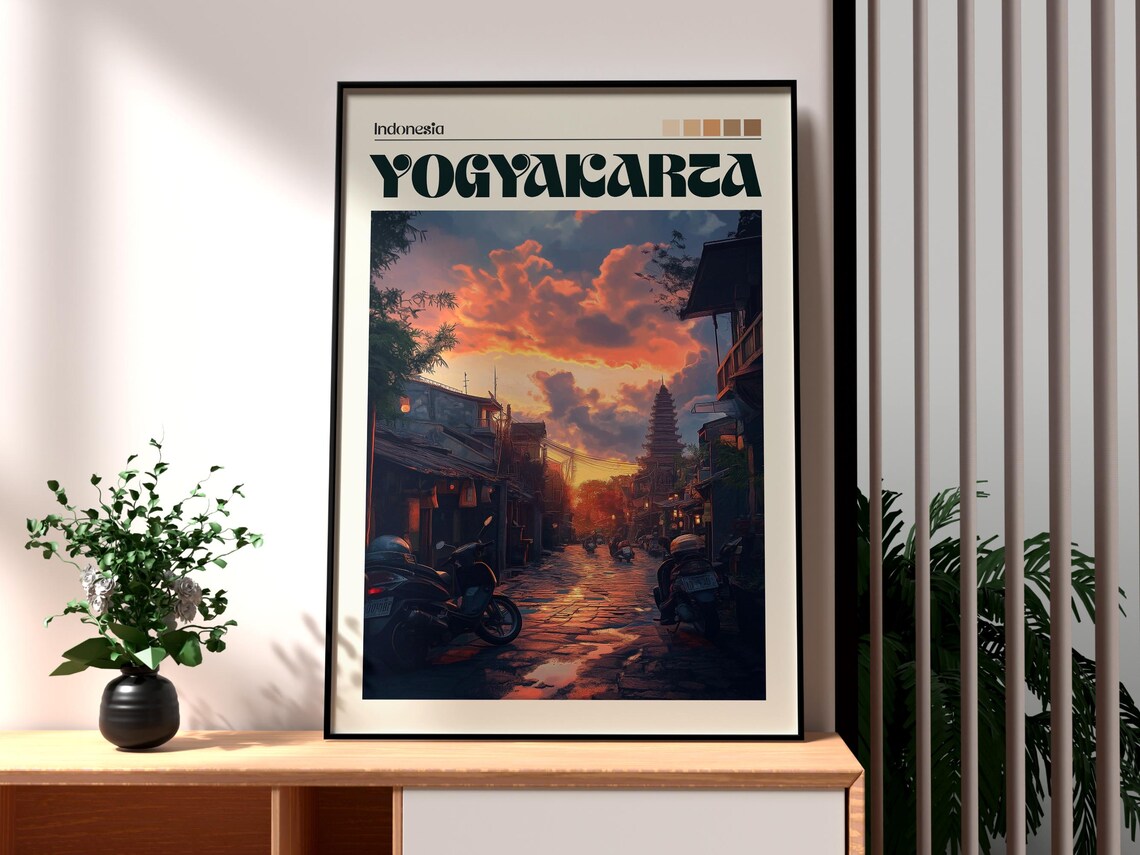Yogyakarta Indonesia Java Old Street Sunset Scooters Travel Poster