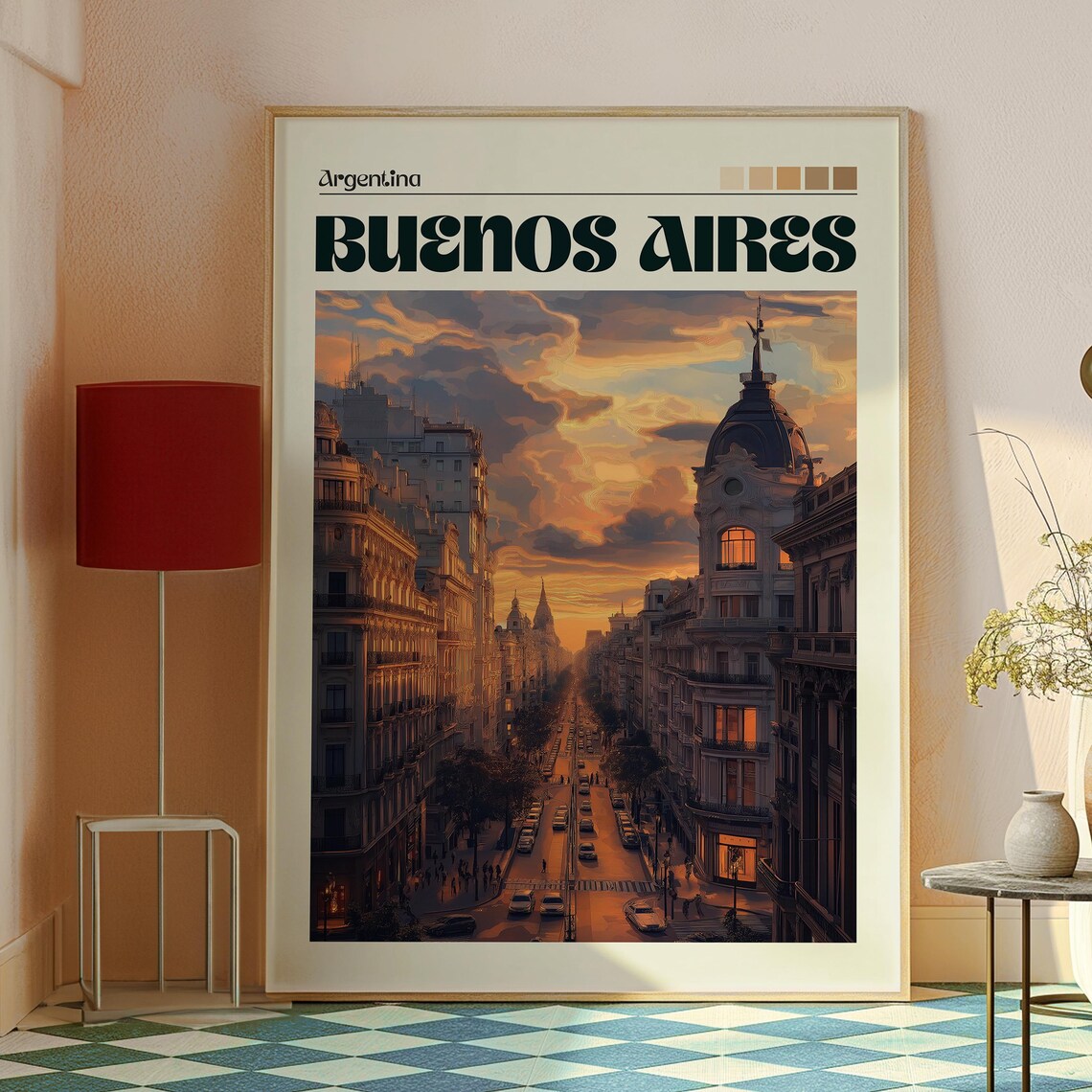 Buenos Aires Argentina Sunset Avenue Historic Dome City Travel Poster - Image 2