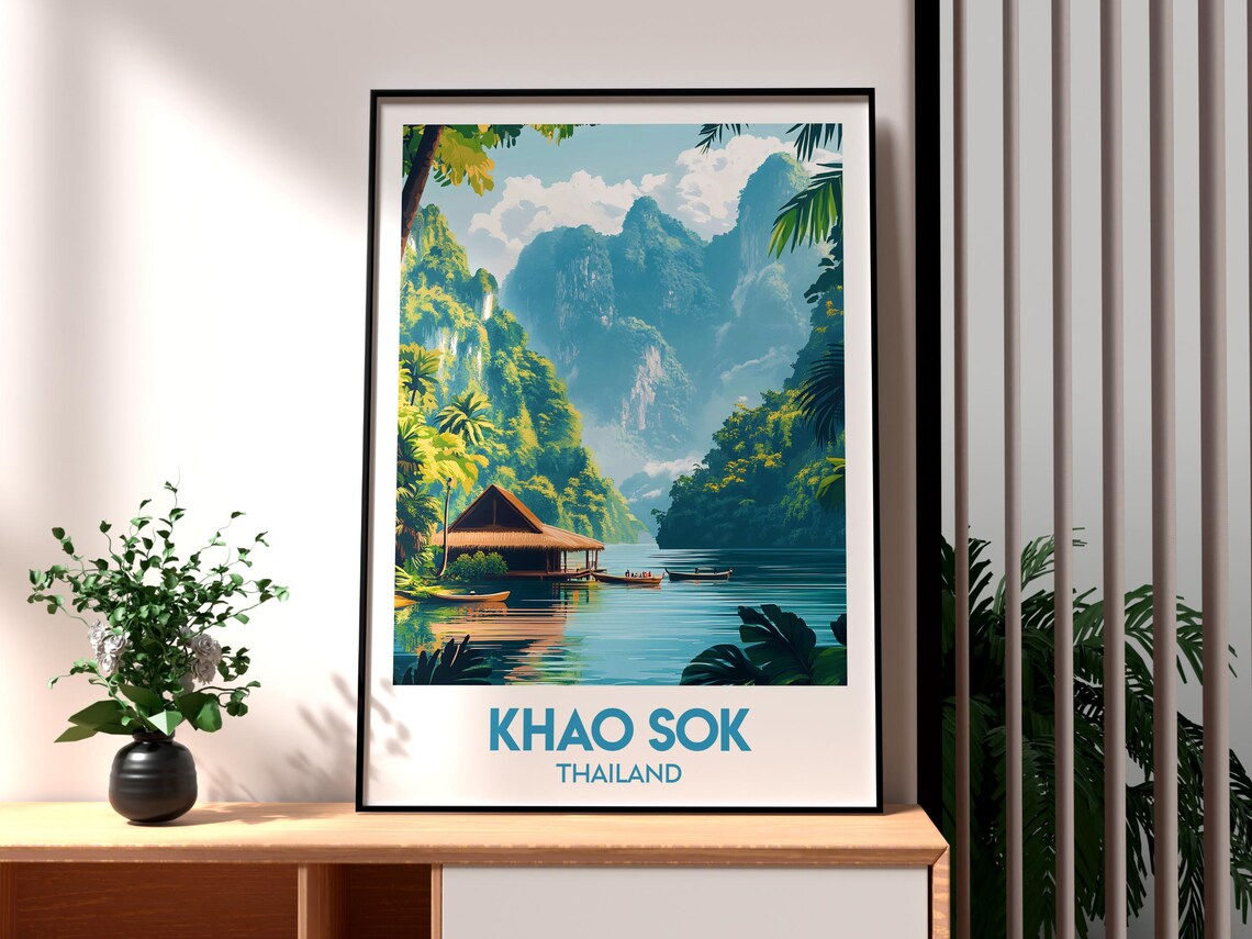 Khao Sok Thailand Limestone Karst Lake Longtail Boats Poster