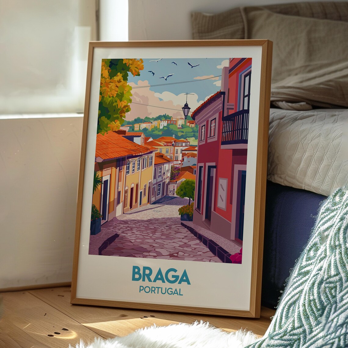 Braga Portugal Cobblestone Street Historic Charm Travel Poster - Image 3