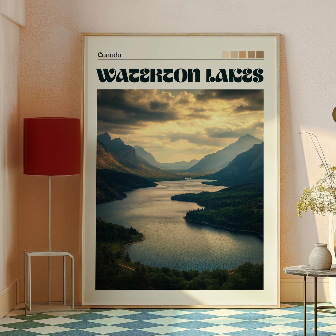 Waterton Lakes Canada National Park Mountain Sunset Travel Poster - Image 2