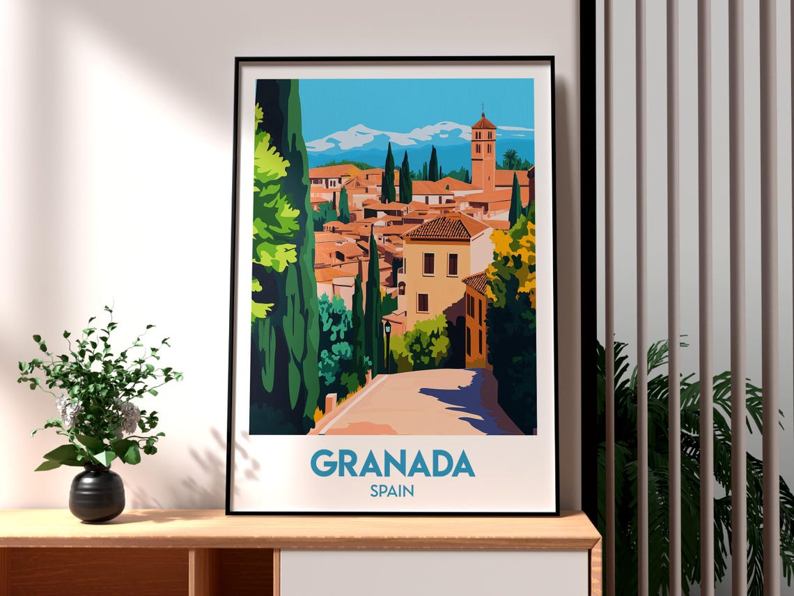 Granada Spain Old Town Rooftops Sierra Nevada Mountain View Poster