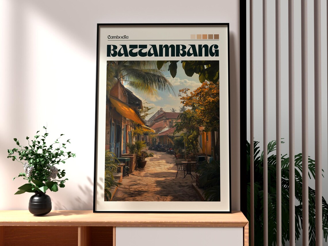 Battambang Cambodia Old Town Alley Street Cafe Travel Art Poster