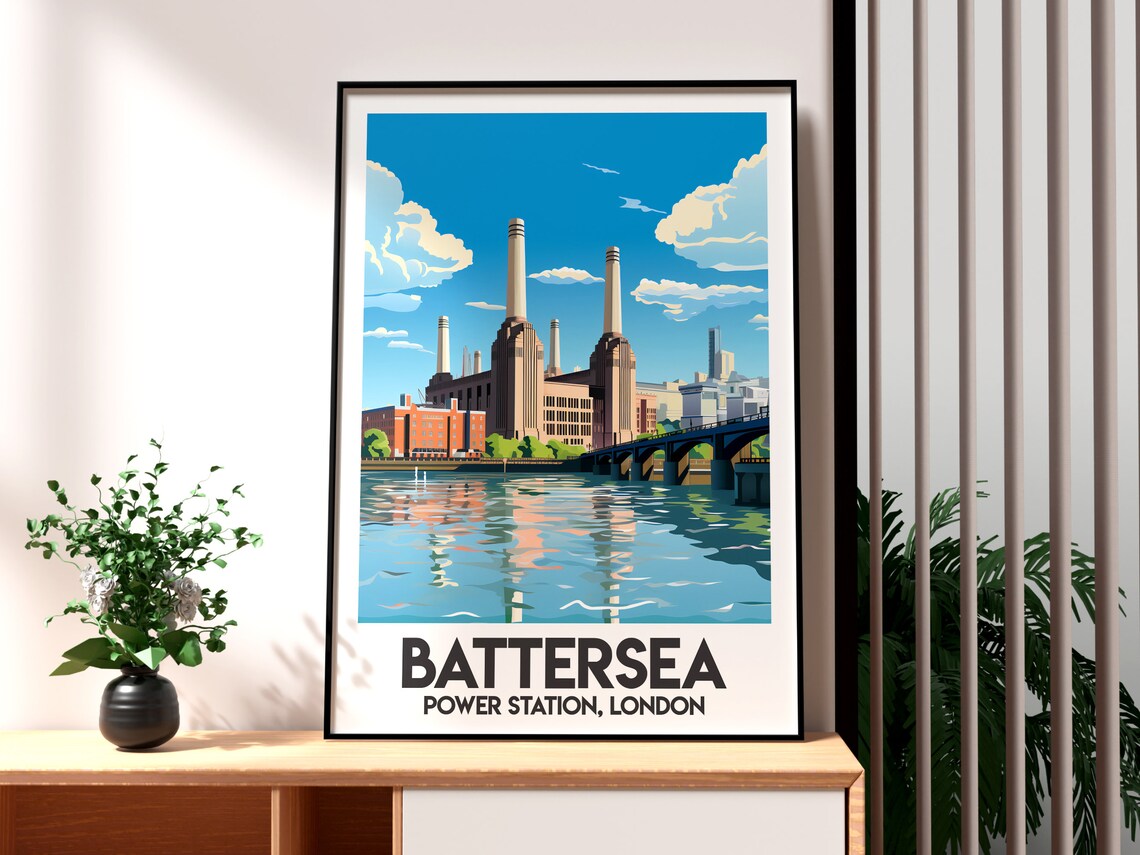 Battersea Power Station London Thames Landmark Travel Poster