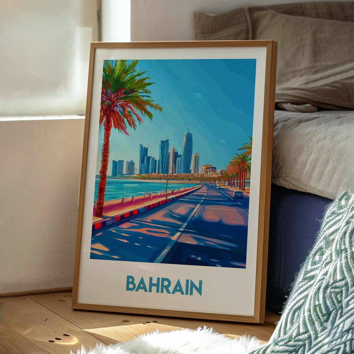 Bahrain Middle East Skyline Waterfront Illustration Art Poster - Image 3