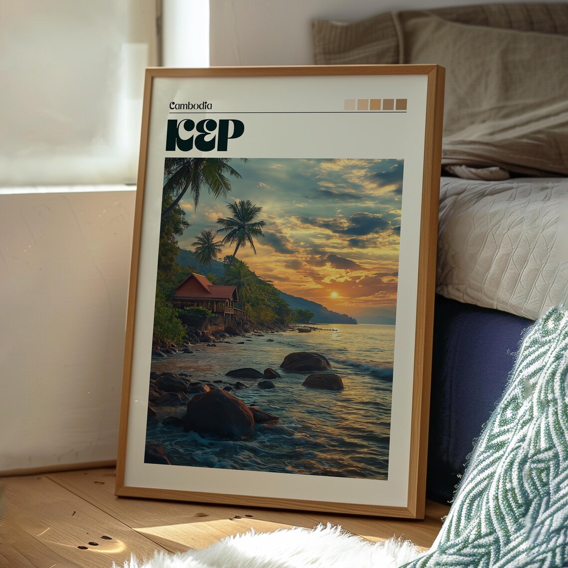 Kep Cambodia Rocky Coast Sunset Palm Beach Golden Hour Travel Poster - Image 3