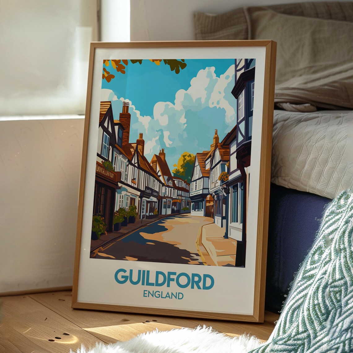 Guildford England Timber Framed Old Town Street Travel Poster - Image 3