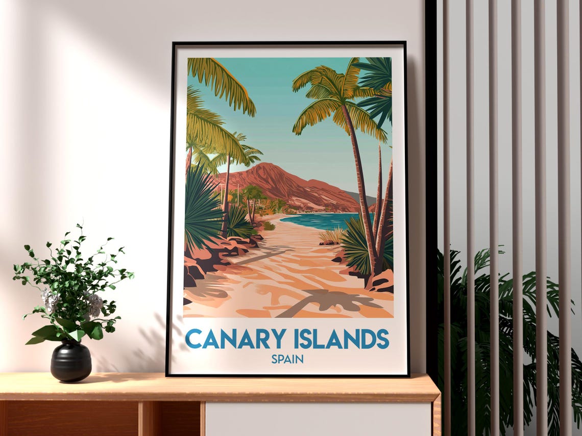 Canary Islands Spain Palm Beach Volcanic Mountain Coast Poster