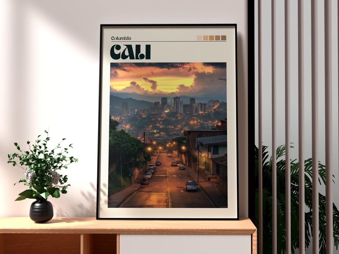 Santiago De Cali Poster Art Colombia Travel Print Wall Backpacking South America