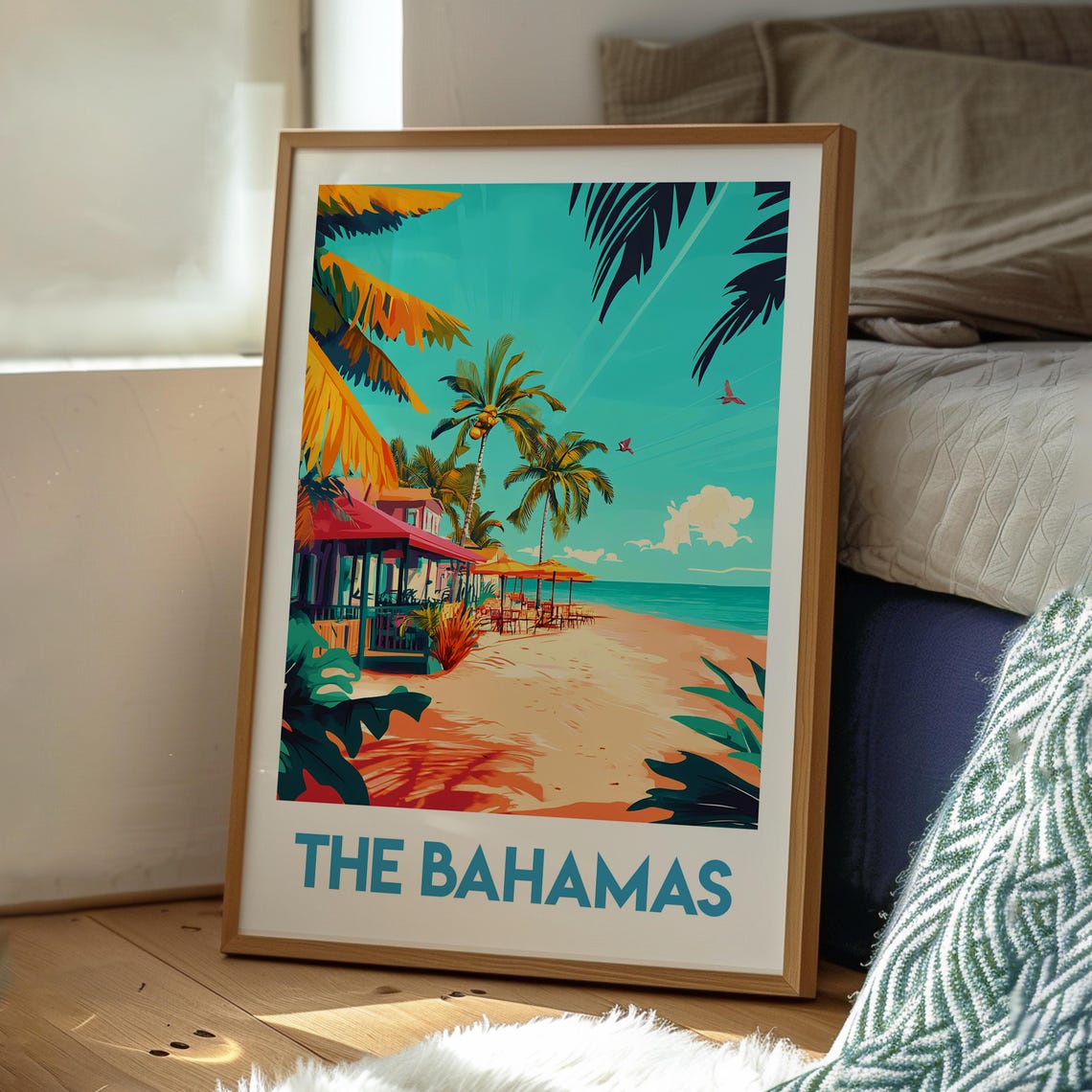 Bahamas Caribbean Beach Palms Beach Hut Tropical Travel Poster - Image 3