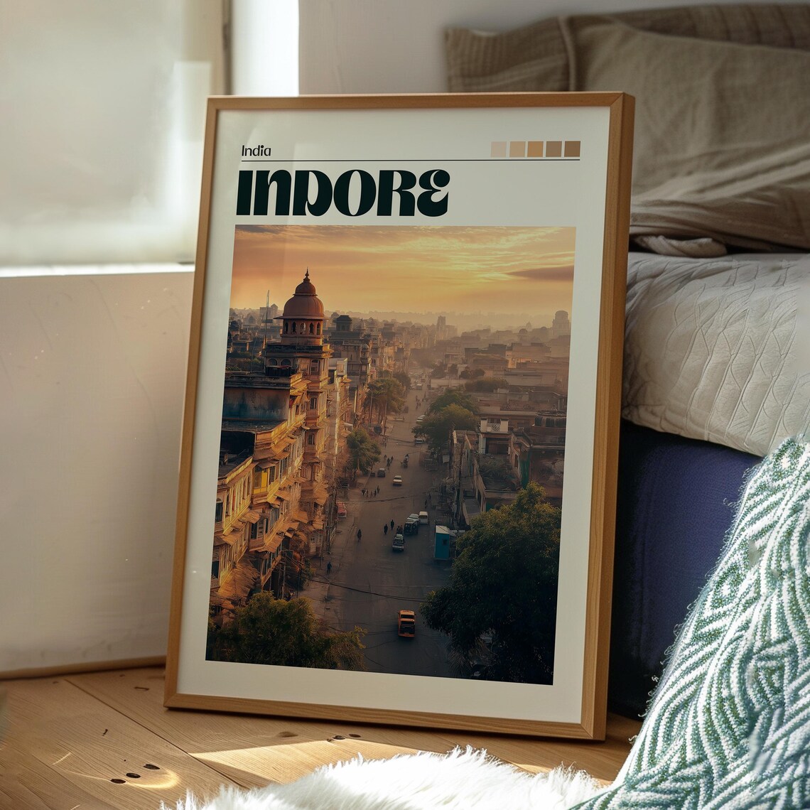 Indore India Historic City Street Sunset Skyline Travel Poster - Image 3