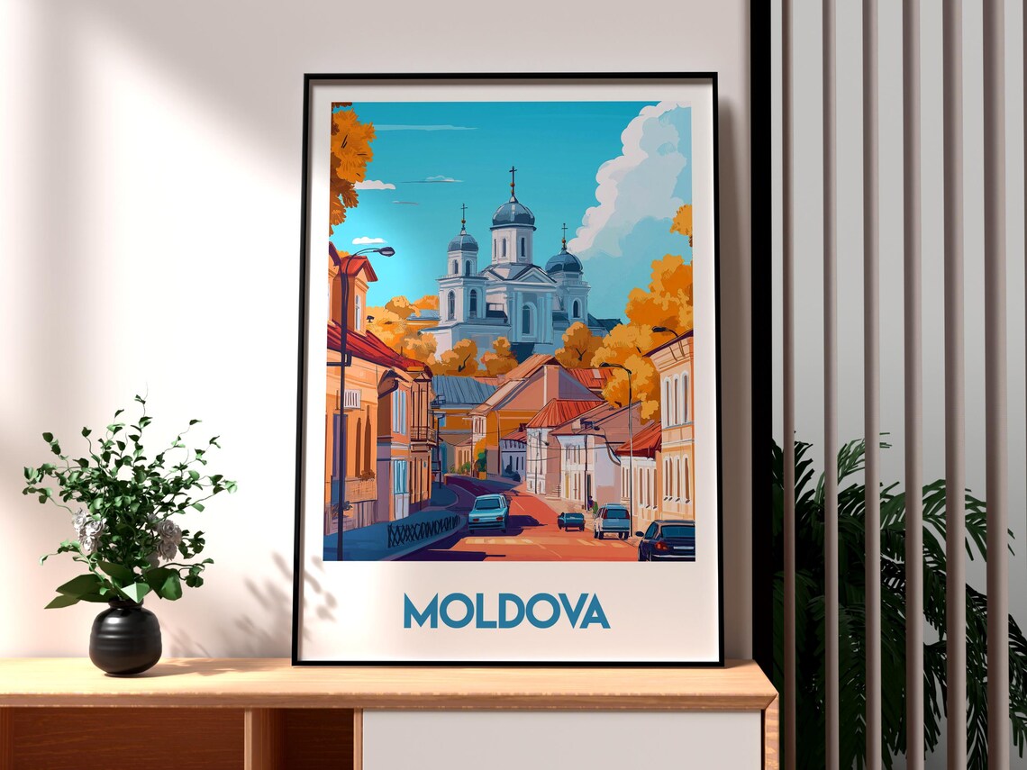 Moldova Cathedral Domes Historic Street Autumn Colors Travel Poster