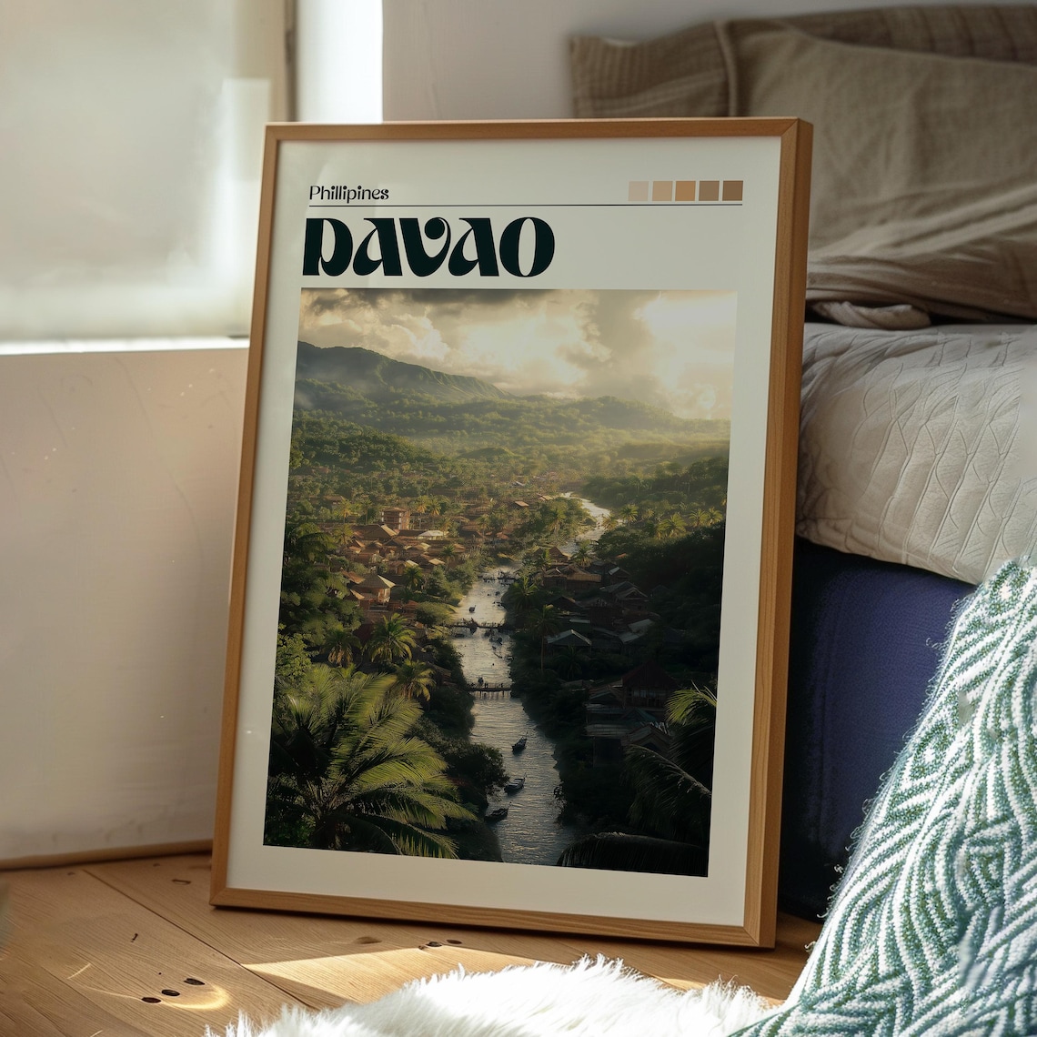 Davao Philippines River Valley Village Palm Trees Travel Poster - Image 3