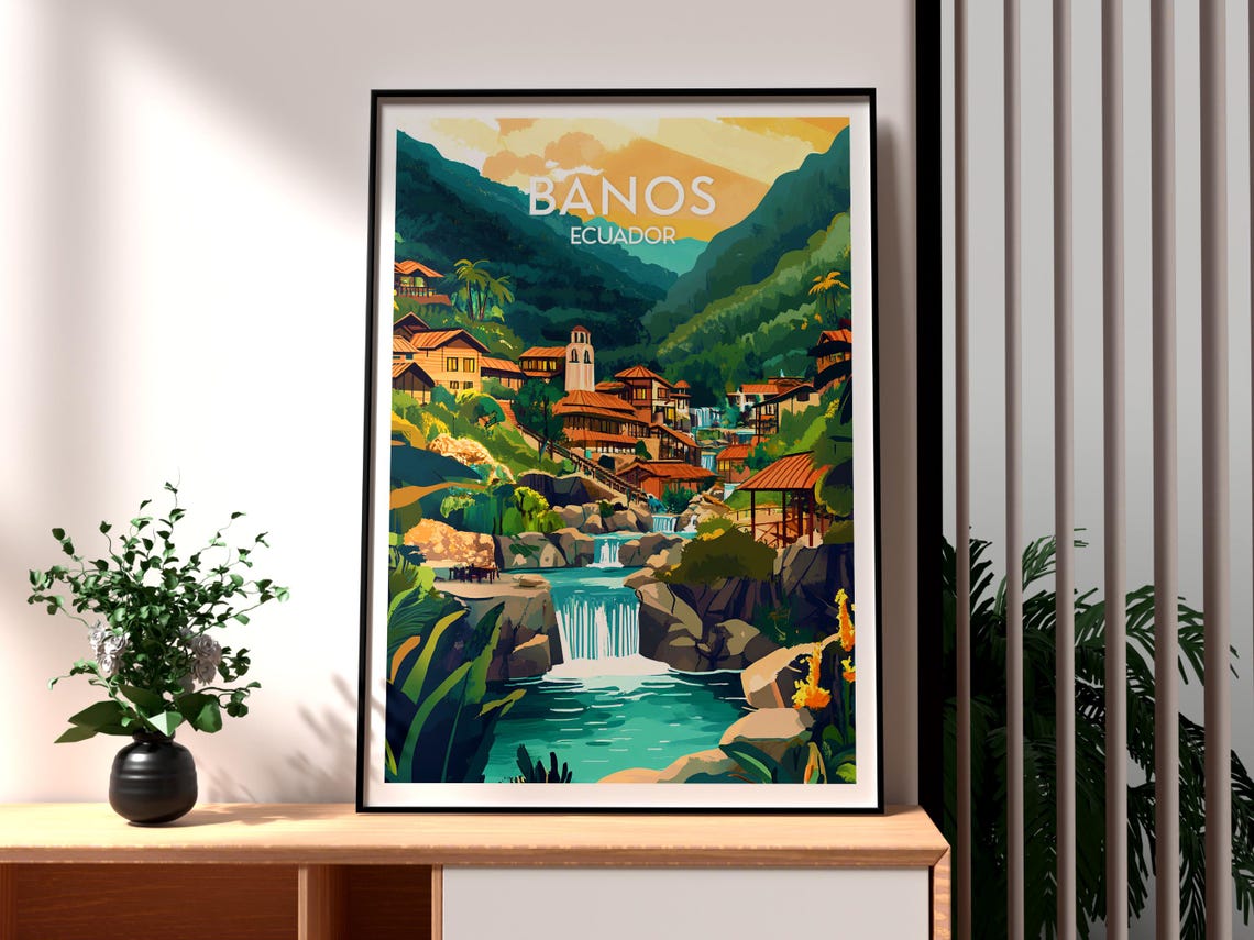 Banos Poster Ecuador Art Travel Print Wall Backpacking South America