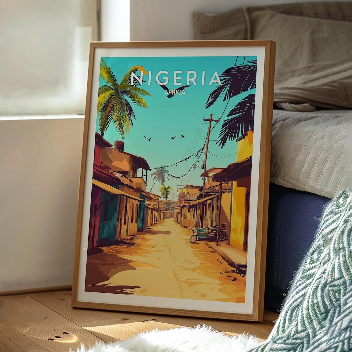 Nigeria Africa Colorful Street Palm Trees Tropical Travel Poster - Image 3