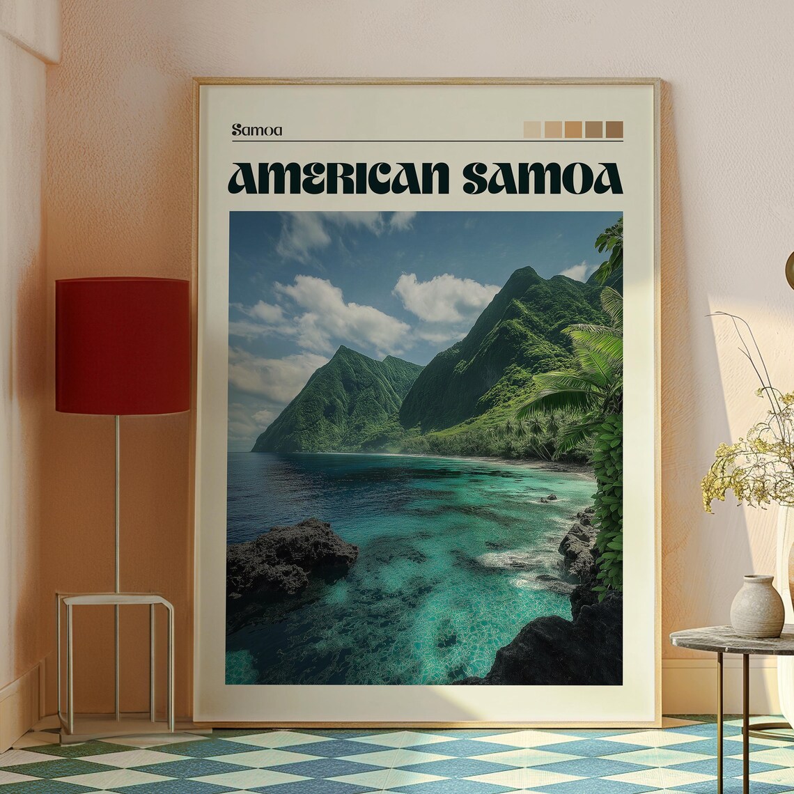 American Samoa Lush Tropical Coast Peaks Island Travel Poster - Image 2