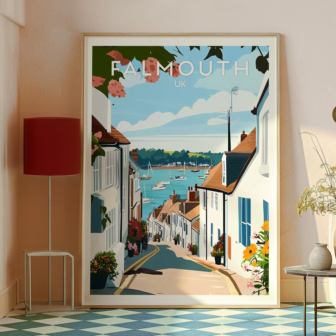 Falmouth Cornwall Harbour Street Sailboats Seaside Travel Poster - Image 2