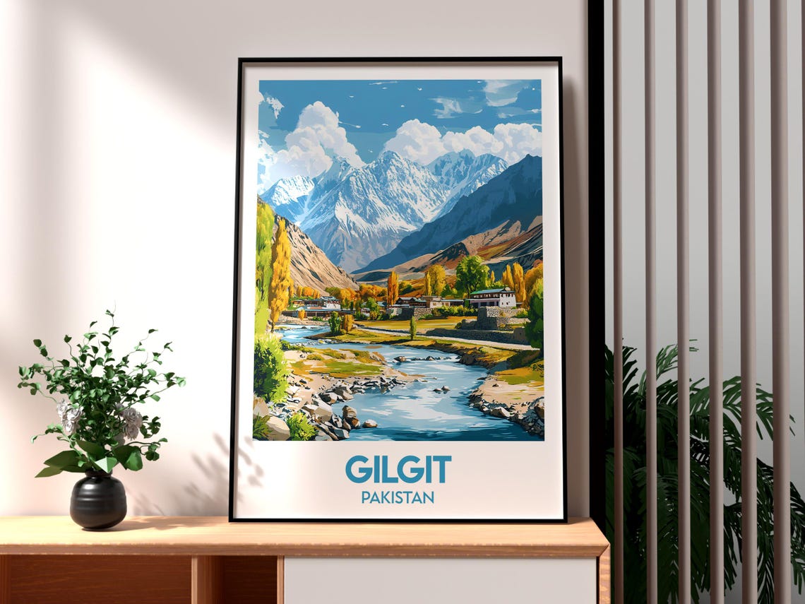 Gilgit Pakistan Autumn Mountain Valley River Landscape Poster
