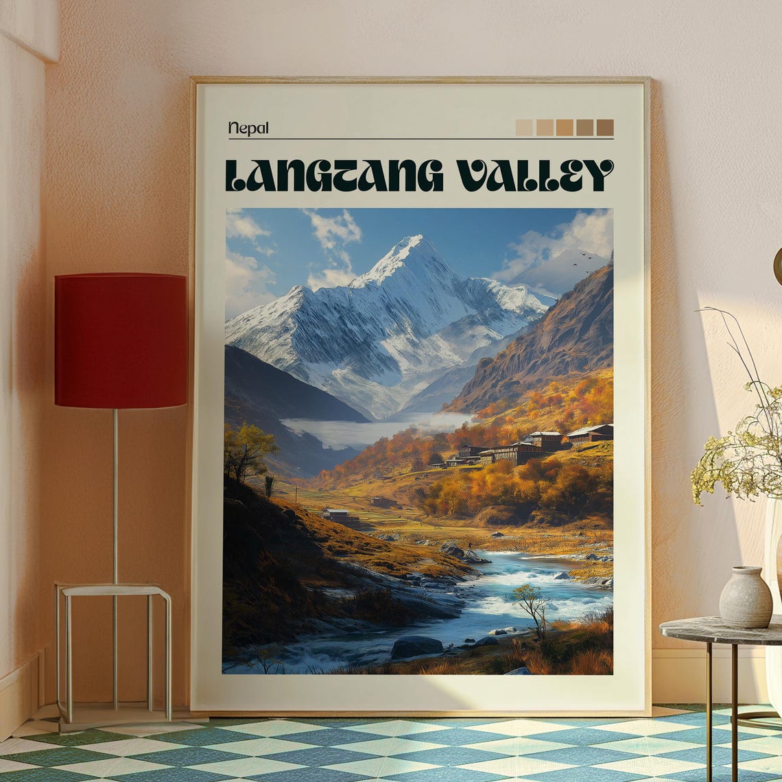 Langtang Valley Nepal Himalayan Snow Peaks Mountain River Poster - Image 2