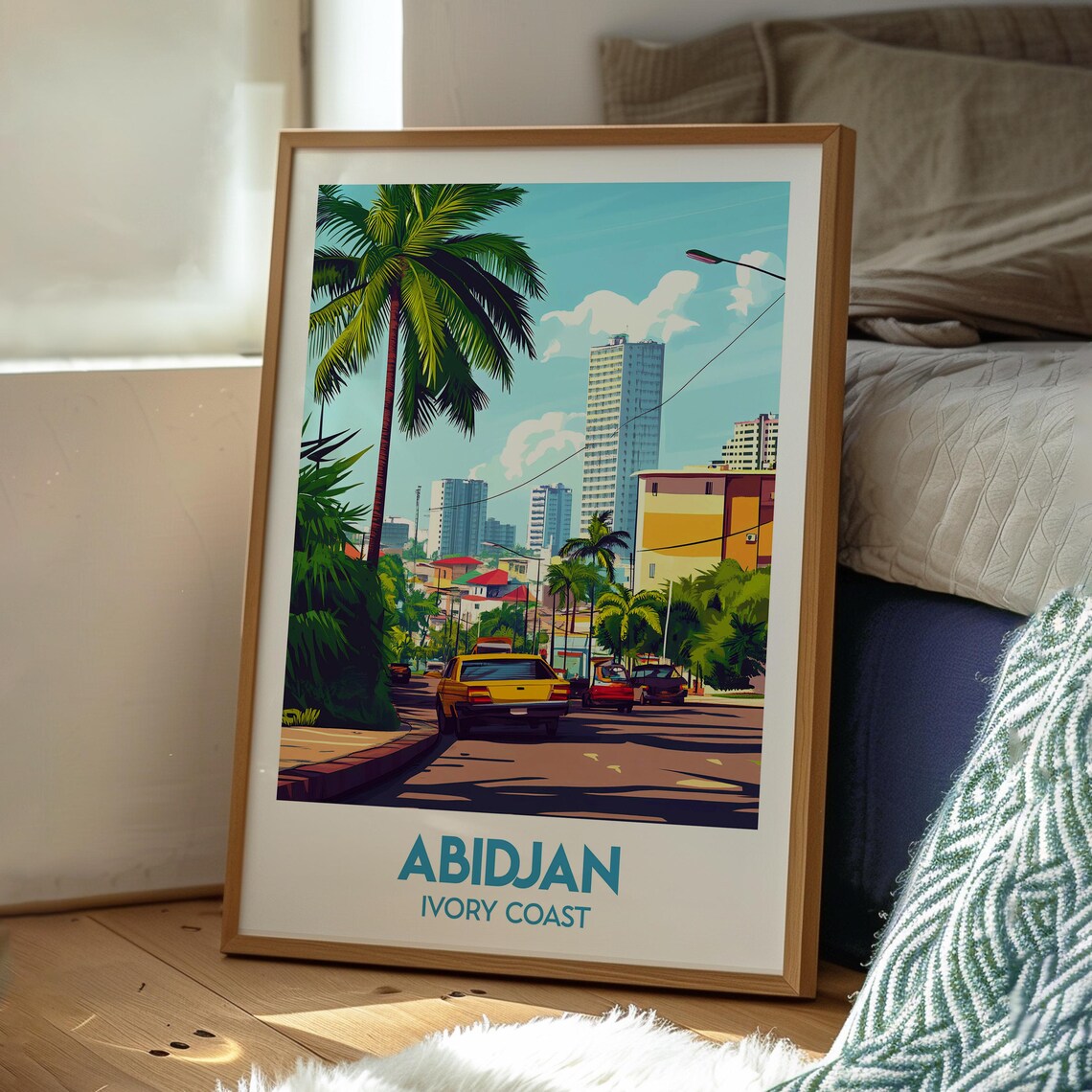 Abidjan Ivory Coast Palm Lined City Street Retro Travel Poster - Image 3