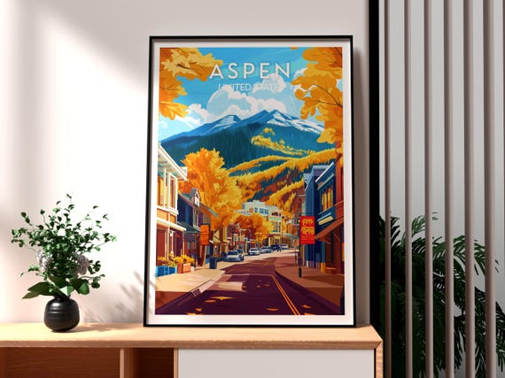 Aspen Poster Colorado Skiing Art Usa Rocky Mountains Wall