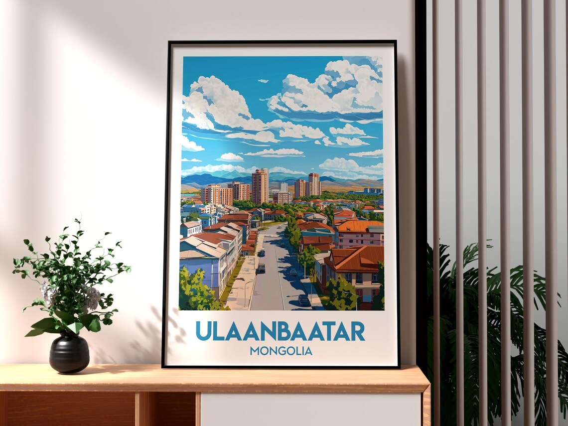 Ulaanbaatar Mongolia City Avenue Mountain View Travel Poster