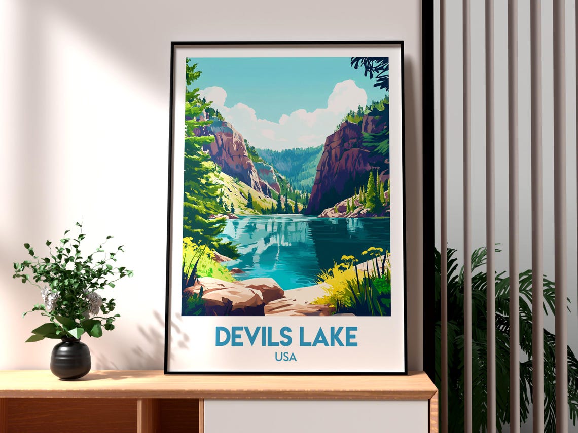 Devils Lake Travel Print Wisconsin Wall Art Poster Usa Baraboo Hiking