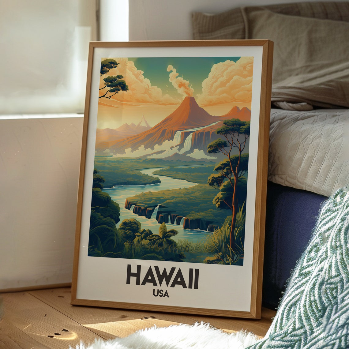 Hawaii USA Volcano Waterfall Tropical River Jungle Scene Poster - Image 3