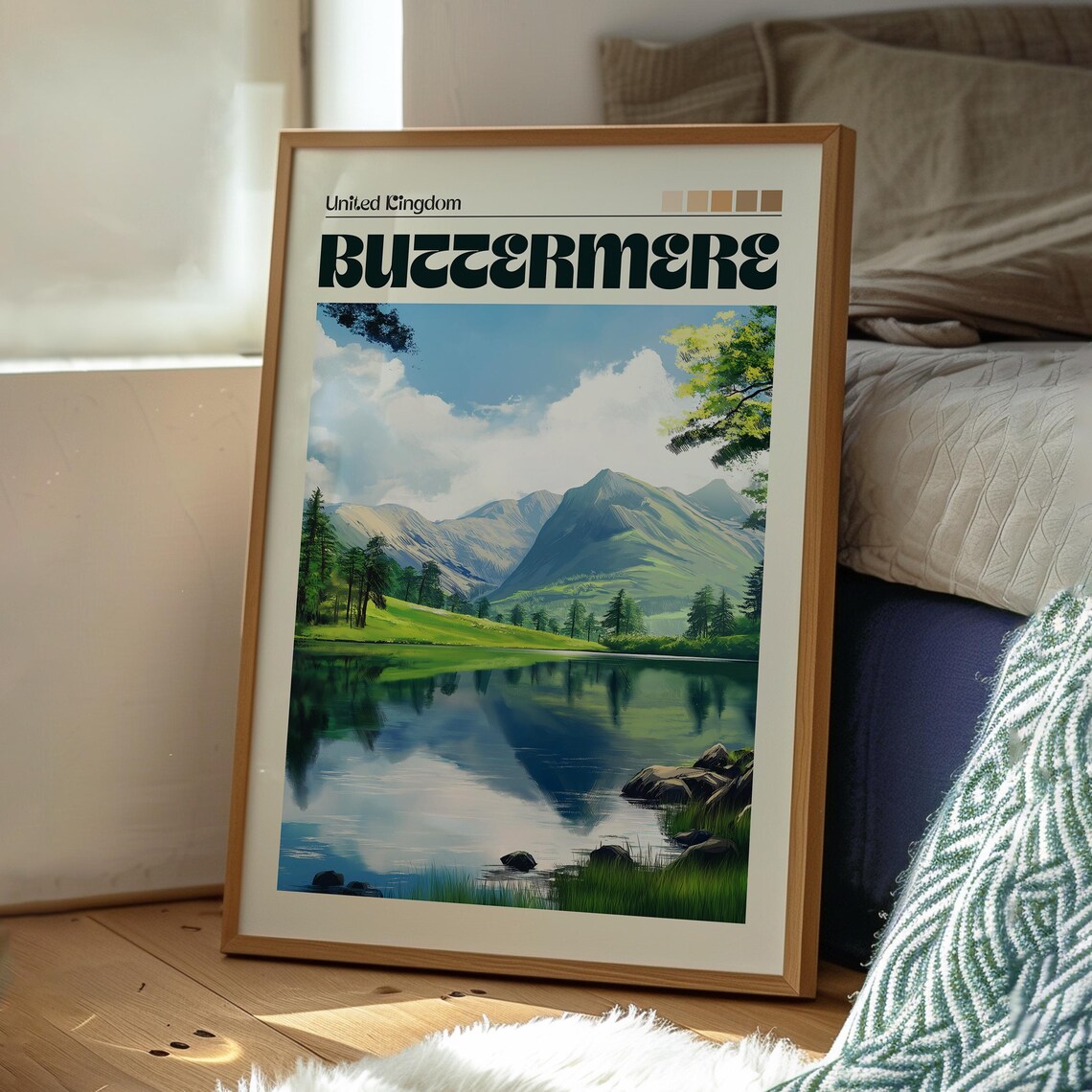 Buttermere UK Lake Reflections Green Fells Lake District Travel Poster - Image 3