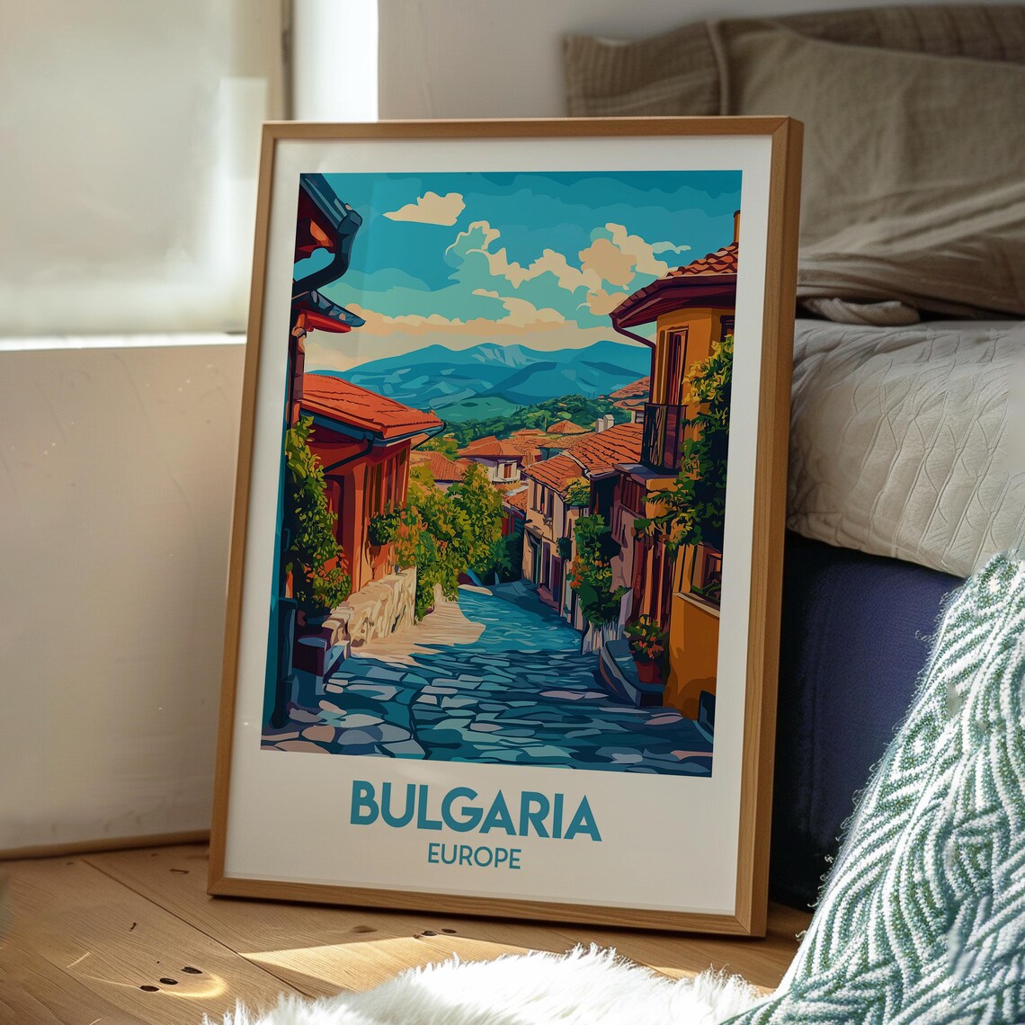 Bulgaria Europe Cobblestone Village Mountain Street Travel Poster - Image 3