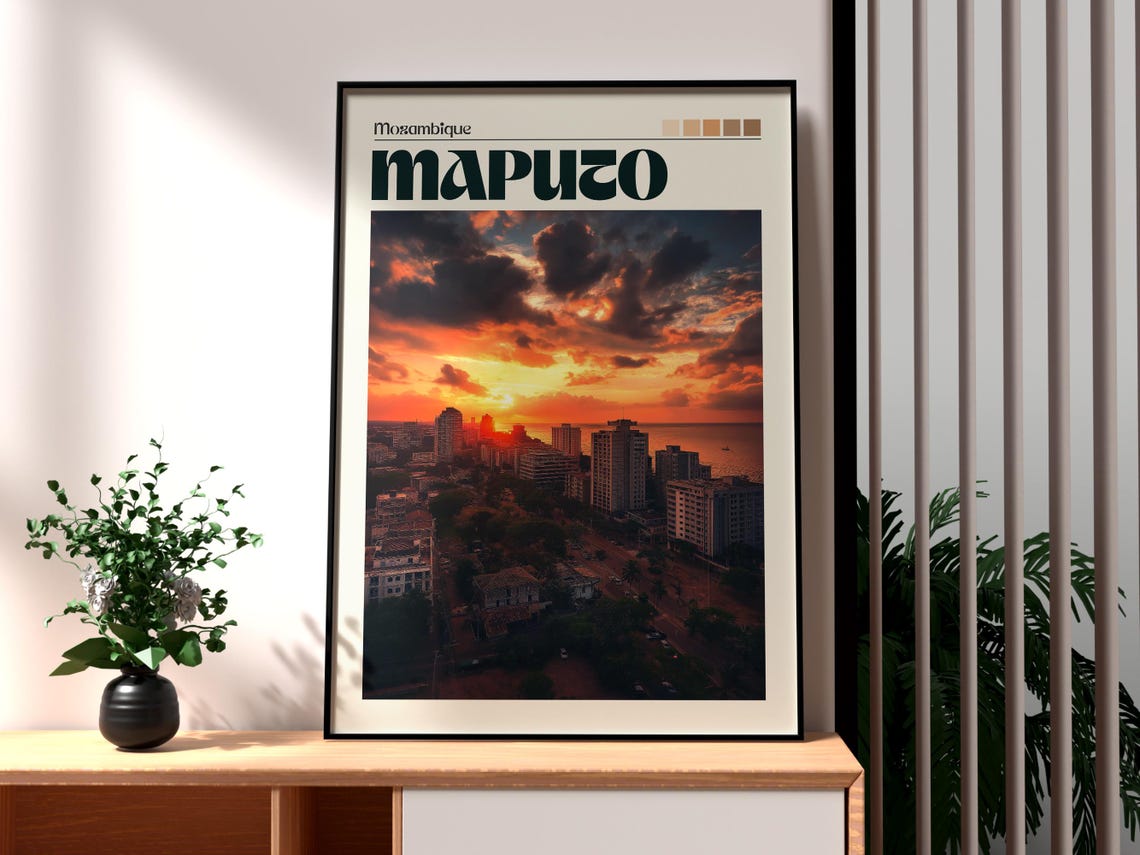Maputo Mozambique Coastal City Sunset Skyline Ocean View Poster